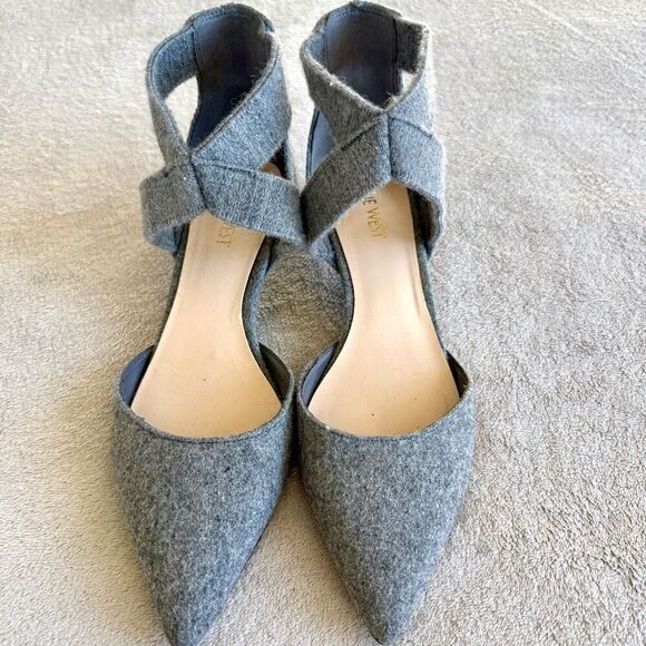 Nine West Zingy Pointy Toe D’Orsay Kitten Heel Grey Wool Pumps - Picture 3 of 11